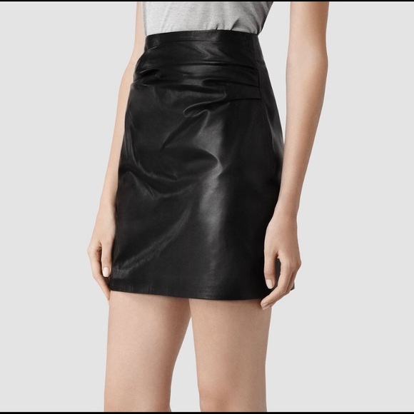 All Saints Dresses & Skirts - All Saints ruched black leather pencil skirt